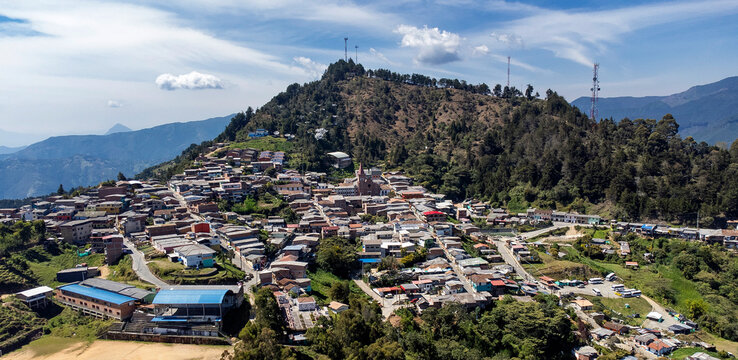 Montebello, Antioquia - Colombia. January 24, 2024. Aerial view of the municipality of Montebello located in the southwest region of the department