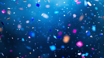 Deep blue background complementing the bokeh-inspired confetti generative ai