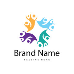 Teamwork logo vector template cooperation success care people simple symbol icon design