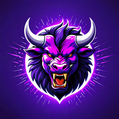 Fototapeta premium Angry red bull head mascot esport logo design. The tanker e-sport logo character with shield for sport and gaming.