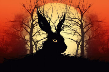 silhouette of hare of the tree, Forest fire