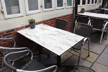 city landscape. summer cafe on the city street