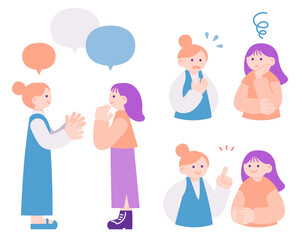 悩みを相談し合う2人の若い女性のイラストセット