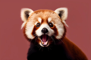 Surprised Red Panda on Plain Background