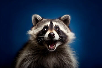 Surprised Raccoon with Blue Background