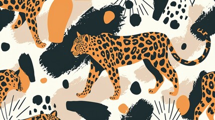 Abstract shapes with leopards print. Creative contemporary seamless pattern. Hand drawn unique print - obrazy, fototapety, plakaty