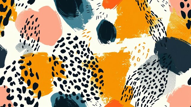 Abstract shapes with leopards print. Creative contemporary seamless pattern. Hand drawn unique print