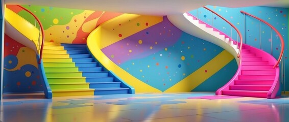 Digitally Generated Image. Vibrant splashing paints in staircase