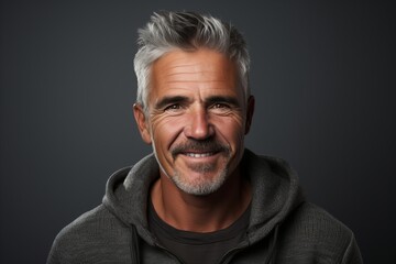 Portrait of a handsome middle-aged man with grey hair. - obrazy, fototapety, plakaty