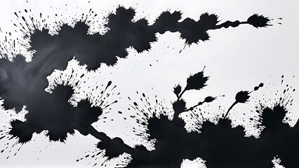 Abstract background expressionist painting of black ink splash style japanese 