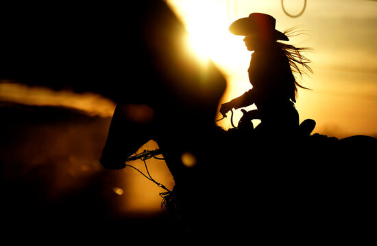 A Cowgirl Rides Her Horse In The Tennessee High School Rodeo At The Williamson County Ag Expo Park In Franklin, Tennessee. 