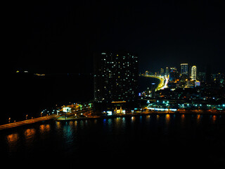 Fototapeta na wymiar Top view aerial video of Nha Trang city at night. 4K