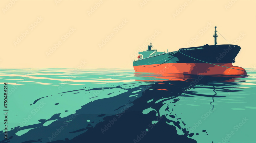 Poster while docking at a port a tanker spills a small amount of oil into the water reminding us of the con