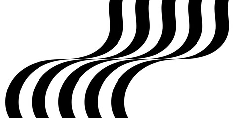 Black on white abstract perspective line wave stripes with 3d dimensional effect isolated on white. geometric black line design