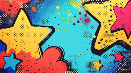 Colorful pop art style with comic star shapes background