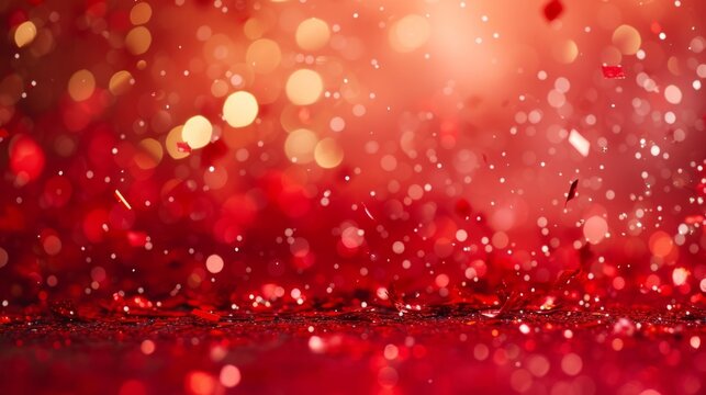 Stylish red bokeh confetti against a festive red backdrop generative ai