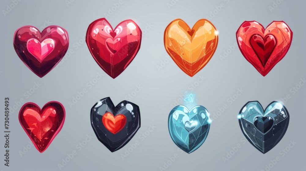 Wall mural collection of illustrated hearts icons generative ai