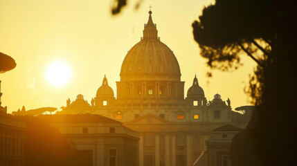 Obraz premium The iconic dome of a famous cathedral radiating with sunlight in the early morning.