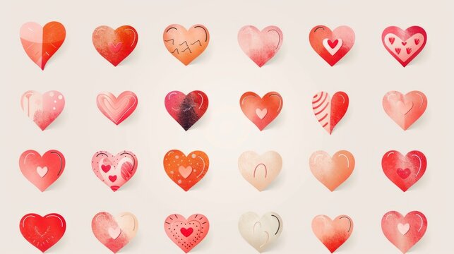 Collection of illustrated hearts icons generative ai