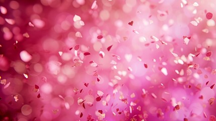 Vibrant pink bokeh confetti gently floating on a bold pink background generative ai