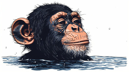 Chimpanzee taking a bath, vector illustration.