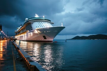 Cruise ship illuminated in the evening