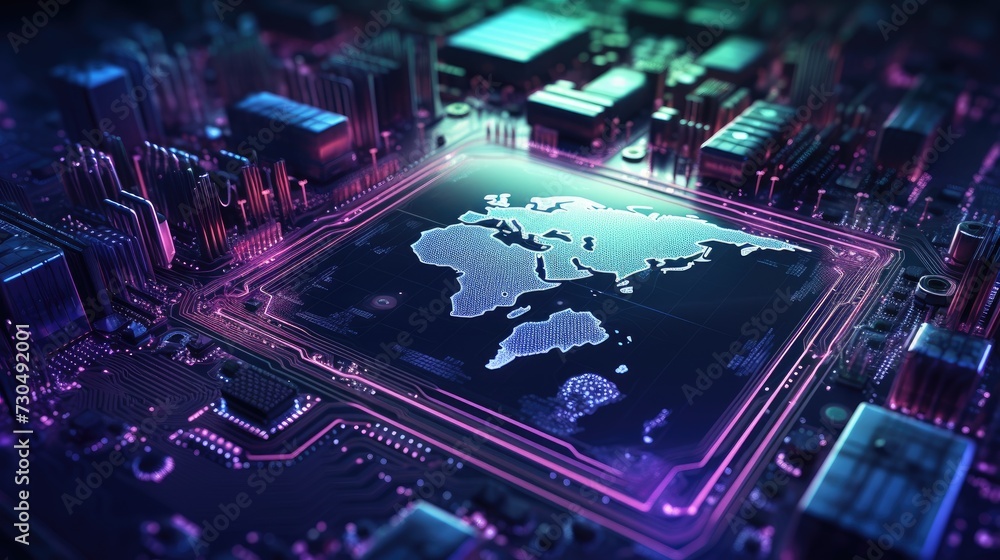 Poster abstract digital globe with world map