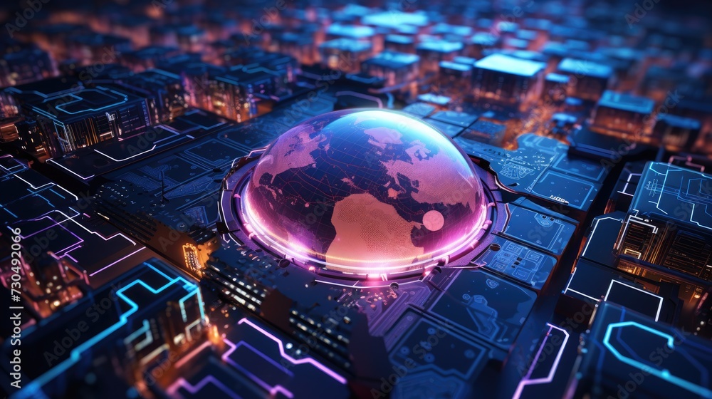 Poster abstract digital globe with world map