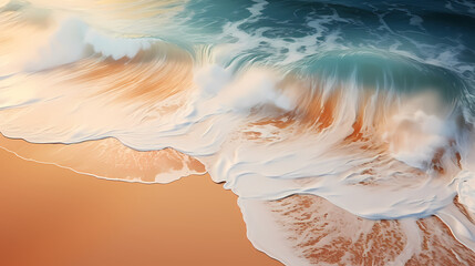 Aerial view of beautiful beach, simple, calm composition in clear blue