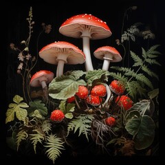 Toadstool mushroom print, mushrooms, moody moss mushroom wall print, floral dark academia, halloween printable, vintage poster, gothic oil painting