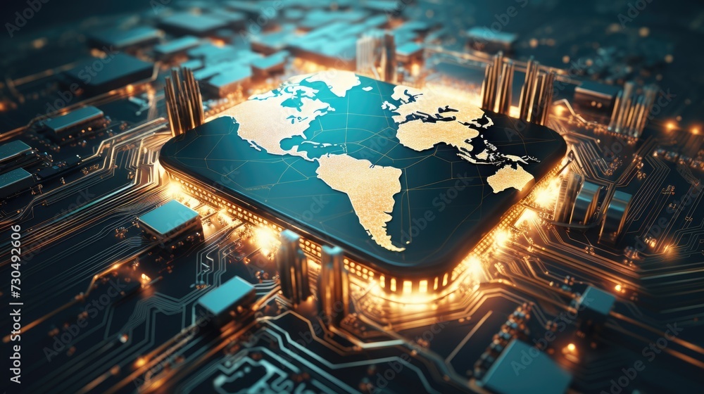 Poster abstract digital globe with world map