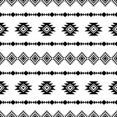 Ethnic southwest tribal navajo indian geometric ornamental seamless pattern fabric black and white design for textile printing