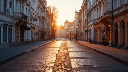 Gordijnen City street with empty road and morning light. © beast