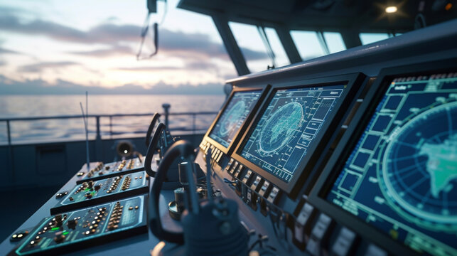 A monitoring system displays realtime updates and alerts monitoring the conditions of the ship and surrounding waters for enhanced safety.