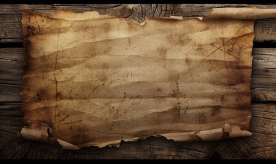 Textured background with an image of an antique map on a wooden surface