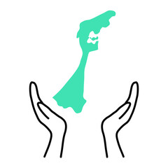 石川県の形の下に両手アイコン_緑色
