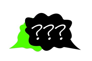 Black and green speech bubbles question mark on a white background.