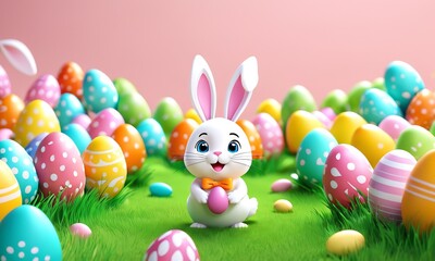 Fototapeta na wymiar easter background, cute bunny, easter eggs, happy easter, easter wallpaper