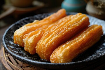 Fototapeta premium Chinese national dish youtiao on a plate