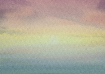 abstract sea sunset, splash of watercolor paint, multicolored gradient, illustration for textile design, wedding invitation, greeting card, web banner, tag, label, logo and text on bright background.
