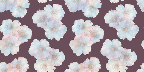 seamless botanical pattern, watercolor flowers, abstract floral background for design