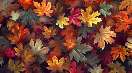 Naklejka na ściany i meble Colorful fall leaves wallpaper - AI generative.