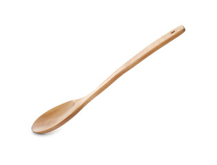 One empty wooden spoon isolated on white