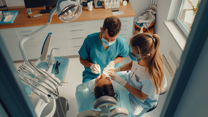 Dentist, dental clinic, treatment of the patient - obrazy, fototapety, plakaty