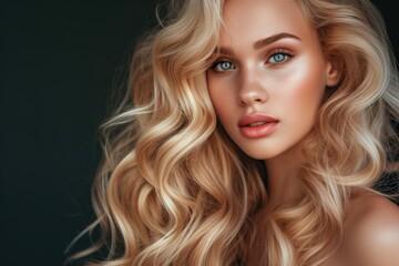Gorgeous blonde with flawlessly curled hair and timeless makeup