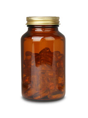 Jar with vitamin capsules isolated on white