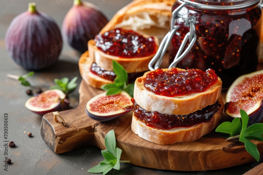 Wall mural Delicious sandwiches featuring fig jam on a vibrant backdrop - Wall murals
