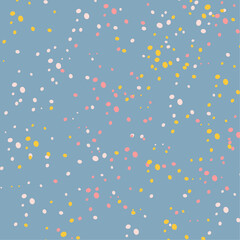 Abstract colorful hand-drawn Spring pattern with chaotic dots. Blue, red, yellow, white vector illustration for cards, business, banners, textile, wrapping, wallpaper. Editable stroke	