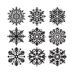 set minimal Snowflakes vector snow vector icon silhouette vector illustration