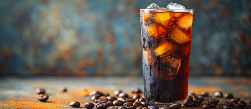 Freshly brewed iced black coffee, stock image.